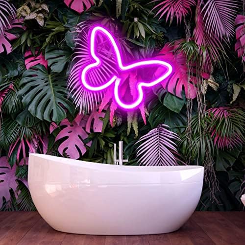 Leptir neonski znak za spavaću sobu,1 Paket Pink Butterfly Led neonsko svjetlo USB/zidni dekor na baterije