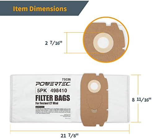 Powertec 75036 filter torbe za festool 498410 odgovara CT mini, 5pk