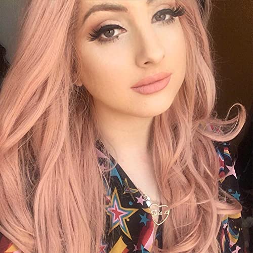 Fashion Baby Pink Wigs Long Wavy Synthetic Lace Front Wigs for Women Mixed Color Light Pink Synthetic Hair