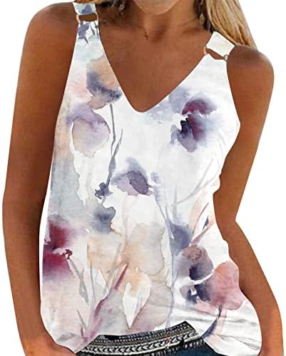 Ženski seksi metalni kaiš vrhovi, plus veličine bez rukava V izrez Camisole cvjetni grafički casual cami