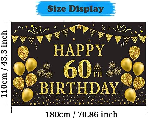 Trgowaul 60th rođendan dekoracije za žene Crno zlato rođendan pozadina Banner Happy 60th Birthday Party