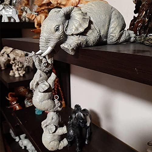 Ywhwxb Kolekcionarski slon sjedenje 3pcs set, majka slona viseći bebe slonovi na rubu, mantelko dekoracija, ručno oslikane smole za figure za poklon za dom