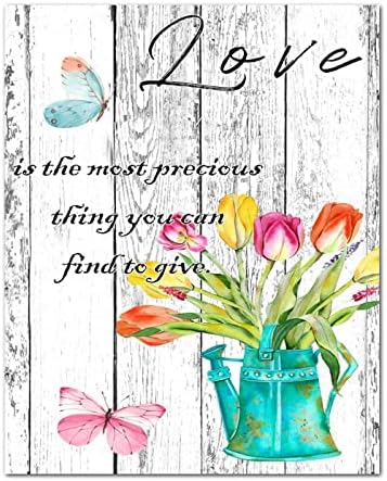 Ljubav je najdragocjenija stvar od drva Spring Tulip s leptirnim vratima vrata Rustikalni vrt cvjetni drveni