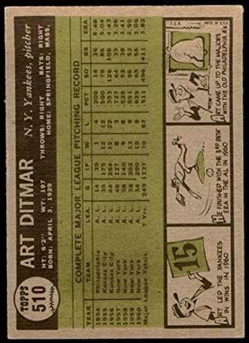 1961 TOPPS 510 Art Ditmar New York Yankees VG Yankees
