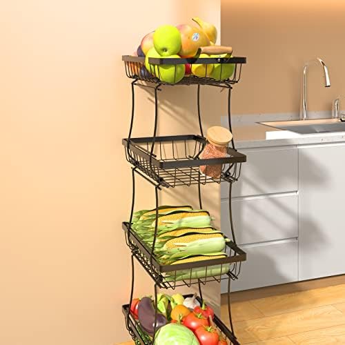 4-slojna korpa za povrće i voće za kuhinju, korpa za skladištenje žice, kolica za rolanje, Kuhinjski stalak