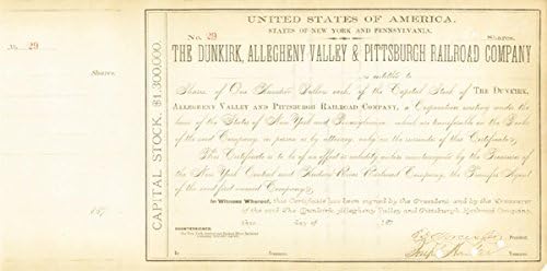 Dunkirk, Allegheny Valley I Pittsburgh Railroad-certifikat dionica