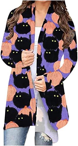 Ruziyoog ženski kardigan slatka bundeva mačka Print kardigani Dugi rukav otvoreni prednji kaputi casual