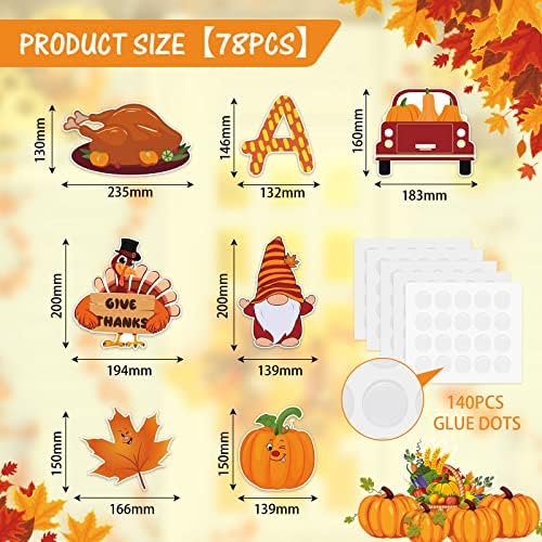Pajean 78 kom Happy Thanksgiving učionica Oglasna tabla Happy Fall Pumpkin Leaves Turkey Cutouts with 140