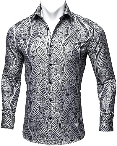 Muška majica Casual gumb up svilene paisley majica s dugim rukavima Regularni fit jacquard tkani formalni