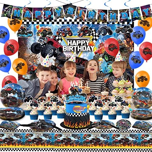 178kom Monster Truck potrepštine za rođendanske zabave, Monster Truck ukrasi za rođendanske zabave uključuju