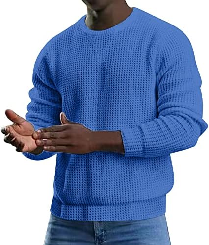 PDFBR muške vafle pletenje pulover proljeće Slim fit dugi rukavi džemper Crewneck Jaquard Plaid mišićni
