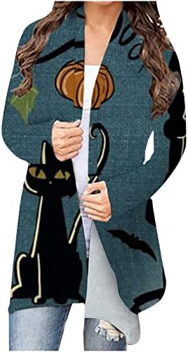 Noć vještica Ženska kardigan, Kardan za životinje Mačke sa dugim rukavima Duks povremeni uzorak bundeve