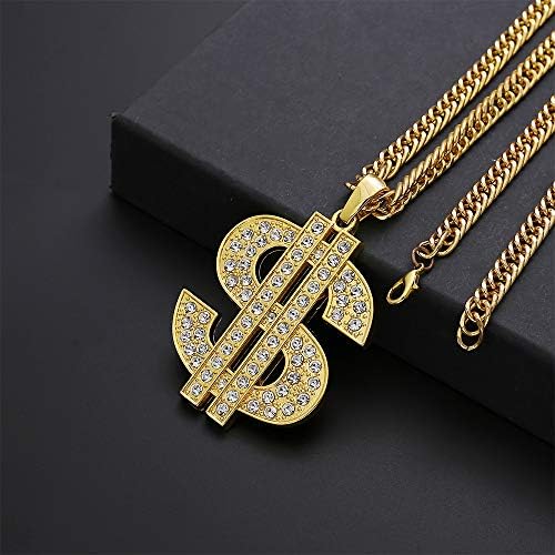 Zlatni lanac sa znakom dolara veliki novac ogrlice za muškarce žene, nehrđajući čelik ledeni nakit od rhinestona,