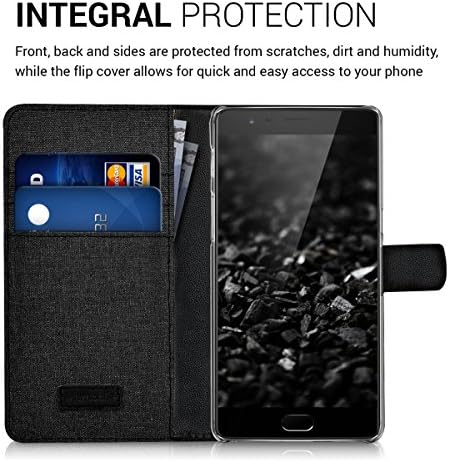 kwmobile torbica za novčanik kompatibilna sa OnePlus 3 / 3T - futrolom od tkanine i preklopnom presvlakom za telefon od umjetne kože-antracit / Crna