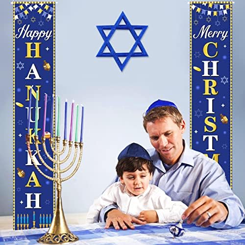 Hanukkah božićne trijemske vrata natpise, 2pcs plava sretna hanukkah sretan božićni kanukah baneri viseći