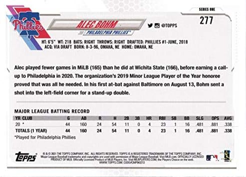 2021 TOPPS Baseball 277 Alec Bohm Rookie kartica