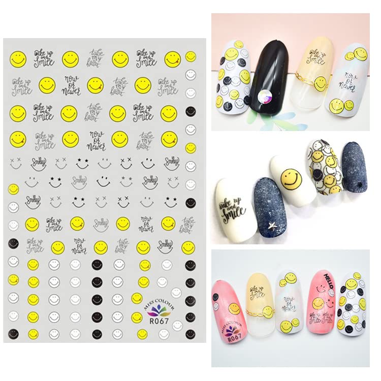 6 listova Smile Face naljepnice za umjetnost noktiju samoljepljive Pegatinas para slatki Žuti osmijeh sretni