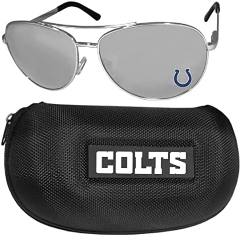 NFL Siskiyou prodavnica sportskih obožavatelja Indianapolis Colts Aviator naočare za sunce i torbica za nošenje sa patentnim zatvaračem jedna veličina Srebrna