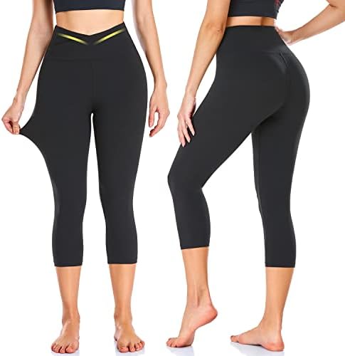 Fullsoft 3 Pack Capri gamaše za žene - High Struk Tummy Control Crni trening joga hlače