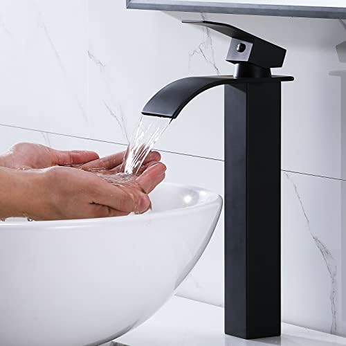 Vapsint visoka kupatilo slavina za sudoper mat crna, slavina za vodopad za sudoper za kupatilo jednostruka