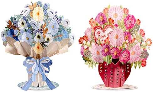 HugePop Flower Bouquet Pop up kartice 2 paket - uključuje 1 Magical Flower Bouquet i 1 Love You Bouquet,