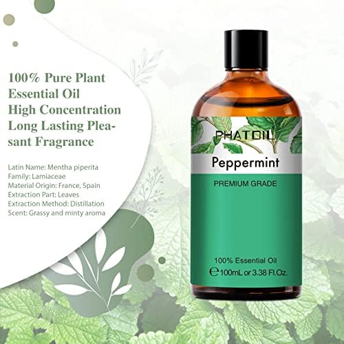 Phatoil 3.38fl.oz Bitni ulje Peppermint, za difuzore aromaterapije, ovlaživači, njegu kože, masaža, odlična