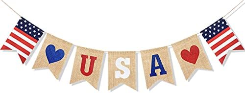 Uniwish SAD Banner Burlap Bunting 4. Jula ukrasi Američki Dan nezavisnosti Proslava crveno bijela i plava