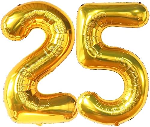 Veliki, 25. rođendanski hodnici - 40 inčni, zlatni broj balona zlata | 25. rođendan ukrasi | Crni i zlatni