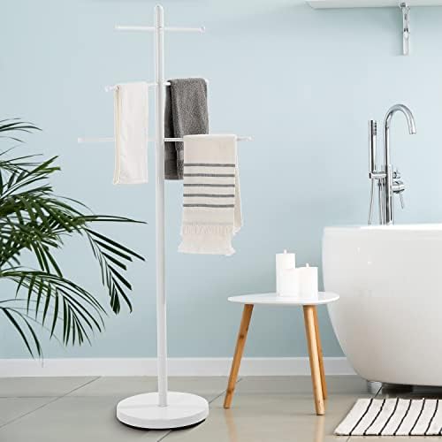 MyGift 5,5 stopa bijeli metal Samostojeći 6 ručnika za ručnik za ručnik, spa ili nosač ručnika i bazena