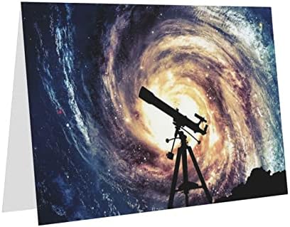 Svemirska galaksija sa teleskopom Premium biserne papirne čestitke sa kovertama, dvostrane svjetlucave papirne
