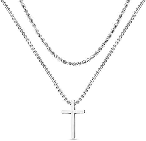GLISHIVER Cross ogrlica za muškarce, Zlatna Srebrna crna nehrđajuća čelična Muška ukrštena ogrlica slojevita