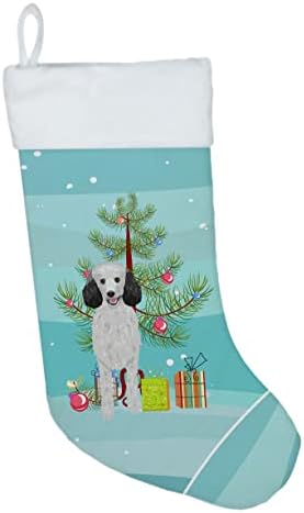 Caroline's bysures WDK3123CS pudlica Standardni srebrni božićni božićni čarapa, kamin Viseće čarape Božićna sezona Dekor zabave Obiteljski odmor,