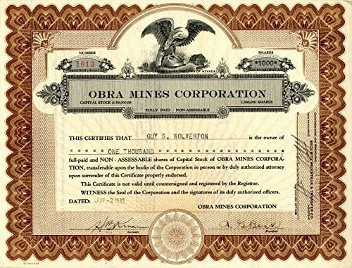 Obra Mines Corporation-Certifikat Zaliha