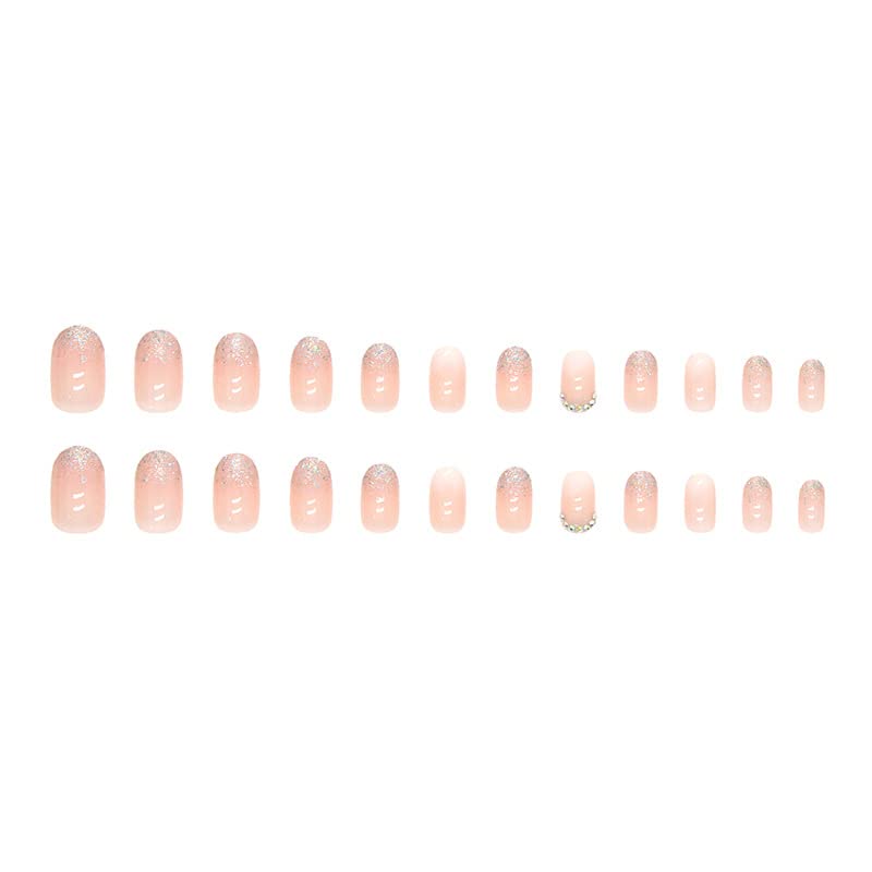 DOUBNINE Press na noktima badem kratki Pink Ombre vještački dijamant kristal Pink Nude prirodni francuski