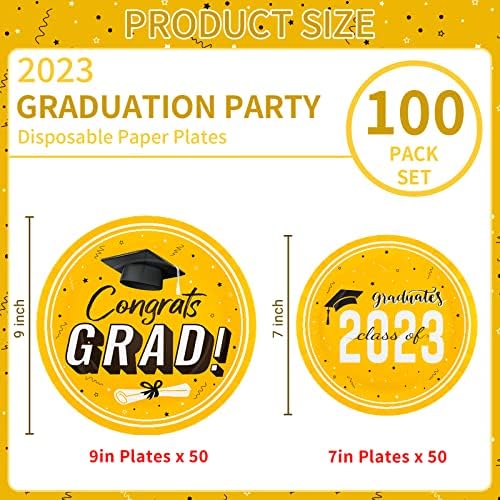 DILYVIS 100 paketa za diplomiranje za jednokratnu upotrebu, klasa 2023 čestitke za papirne tablice za fakultetske