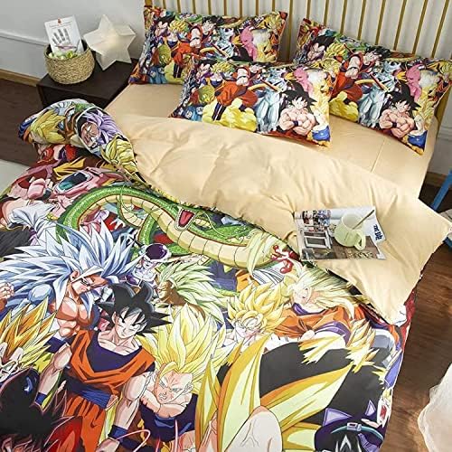 SSYMFGZT prekrivač pokrivača, 3 komada anime zmaja kuglice z posteljine, super mekani ukras za spavaće sobe od mikrovlakana, lako se brinu, blizanci