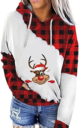 ShusuenMerry Božićne dukserice za žene pulover uzorak vezice trendi Dugi rukav s džepom