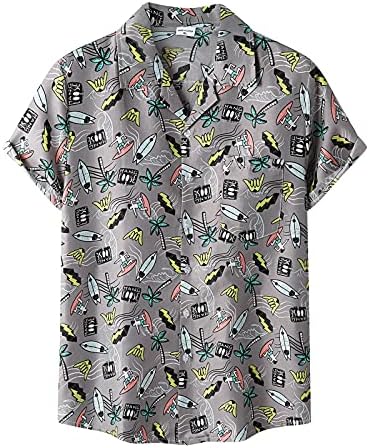 Muške pamučne majice s kratkim rukavima ljetni cvjetni gumb dolje na havajsku majicu opušteno-fit vintage