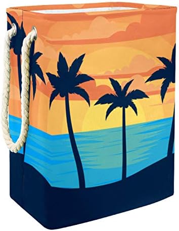 DEYYA vodootporne korpe za veš visoke čvrste sklopive plaže Sunset plaža kokosovo drvo silueta Print Hamper