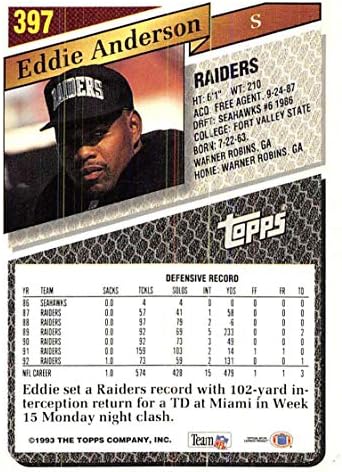 1993 FAMPS Fudbal 397 Eddie Anderson Los Angeles Raiders Službena NFL trgovačka kartica iz kompanije TOPPS