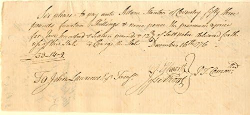 Oliver Ellsworth i Jesse Root potpisali su dokument o datumu rataplatnog naloga iz 1776. godine