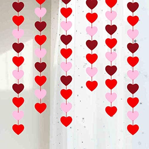 6 pakovanja Banner za srce za dnevne dekoracije za valentine - filc, crvena, ruža crvena i svijetla ružičasta,