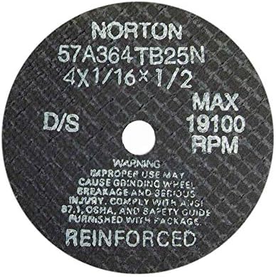 Norton 66243522502 4x1 / 16x1 / 2 in. 57A Cut-Off Točkovi, alum. Oksid, ba tip 41, 36 grit, 25 pakovanja