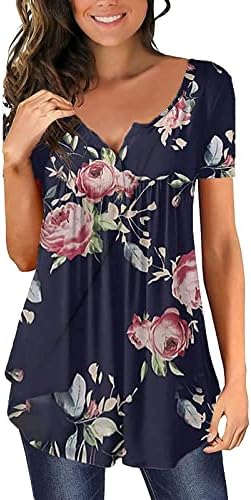 Ljetne košulje za žene 2023, ženske slatke cvjetne majice kratkih rukava V izrez Sakrij trbušni tablet majice
