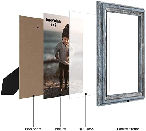 Gaevuian 5x7 okviri za slike Set 3,okviri za fotografije Set sa visoke rezolucije stakla za zidni nosač & Table Top Display, Weathered Blue