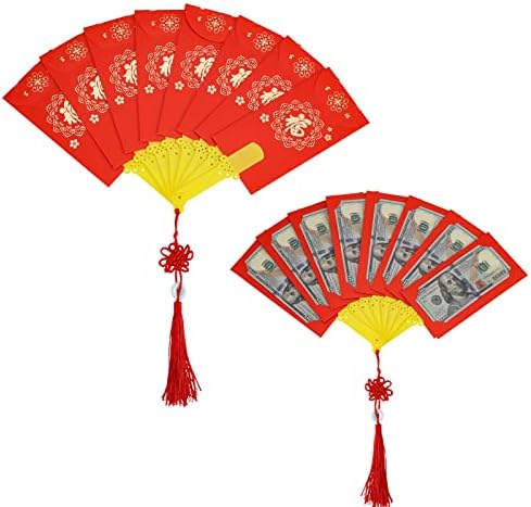 XJSGS kineska Nova godina crvena koverta, crvena koverta u obliku lepeze 8 slotova za kartice, Hong Bao