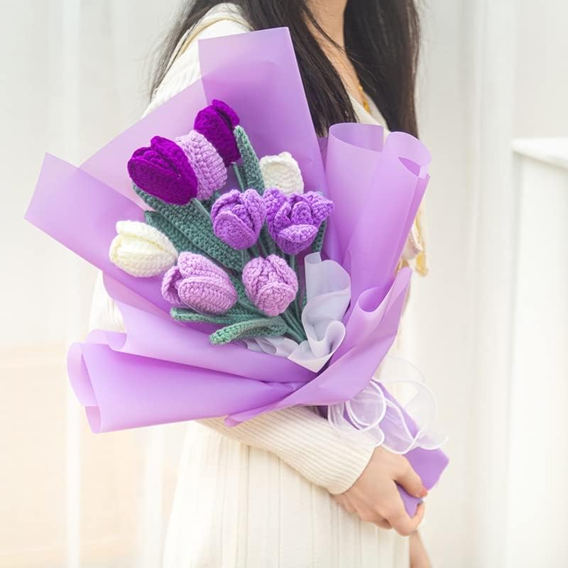 RENSLAT je završio 9kom ručno pletene pređe Kukičano ljubičasto umjetno cvijeće buket za uređenje Vjenčanja