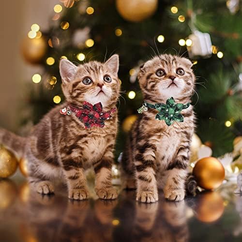 ADOGGYGO Božićne kragne za mačke sa cvjetnim zvonom, 2 pakovanja otcepljena Božićna kragna za mačke sa uklonjivim
