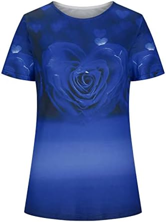 Majčin vrhovi za žene Ljeto labavo Ležerne majice 3D ruže tiskani okrugli vrat kratkih rukava tunike bluze