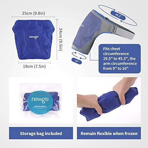 NEWGO ledena ledena Rotatorna manžetna hladna terapija, ledeni paket ramena hladni paket za višekratnu upotrebu za ramena za ublažavanje bolova & amp; Tendonitis ,oporavak nakon operacije ramena, oteklina-siva